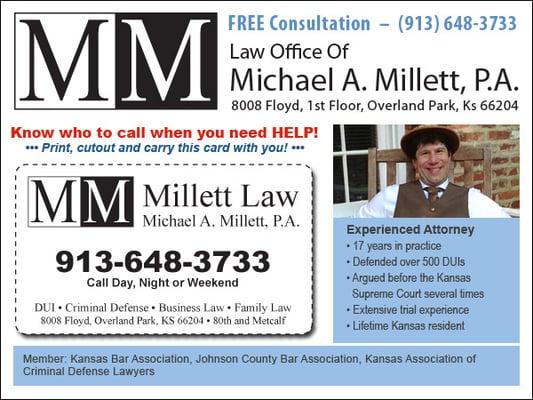 Attorney Michael Millett at Millet Law. Kansas DUI and Criminal Defense, Business Law, Domestic and Family Law.