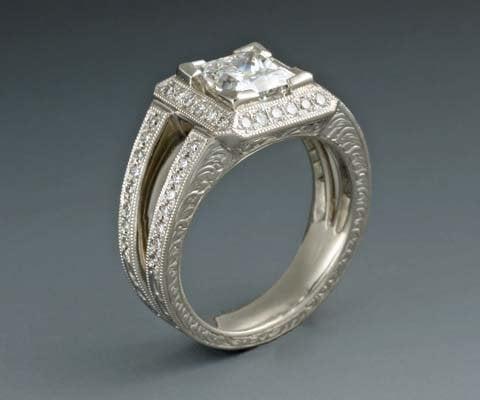 Square diamond platinum ring by Paul Gross