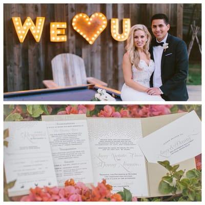 Fun and lavish wedding invitations for Lacey and Danny's wedding in Malibu