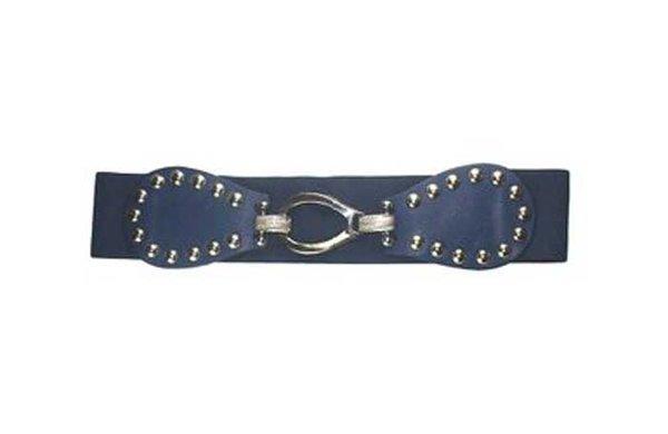 3" wide Navy Blue stretch material and leather with conchoes fashion belt for women also available in Red