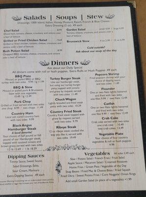 Lunch and dinner menu