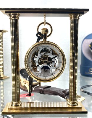 Skeleton back pocket watch with stand