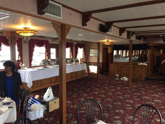 Setting up the lower deck for our wedding reception.