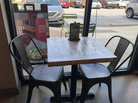 One of the tables in the dining area.