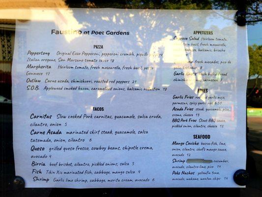 Posted Current Food Menu (11/06/21). @FaustinoWhittier @PoetGardens #Whittier #UptownWhittier #FoodHall #Pizza #MexicanFood