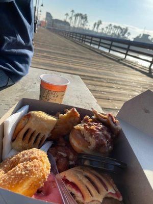 Got a bunch of different donuts and split them on the pier