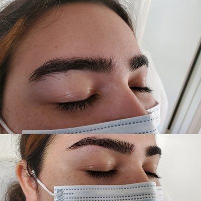 Before & after I did her beautiful & perfect brows