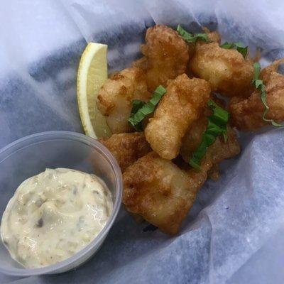 Fried cod bites, lemon caper aioli