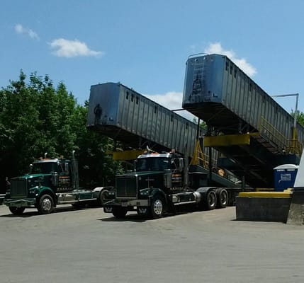 Our trucks unloading chips to be used for power at Pinetree Power Plant in Fitchburg, MA.