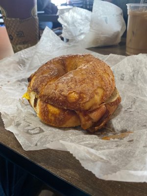 Bacon, egg, and cheese with home fries. Also called the "Bobo"