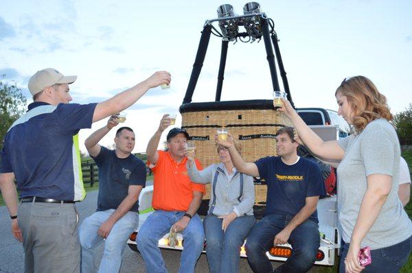 A post-flight celebratory champagne toast!