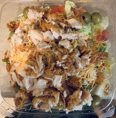 Fried chicken salad loaded.