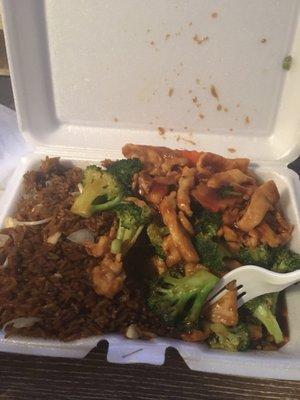 Chicken broccoli with chicken fried rice