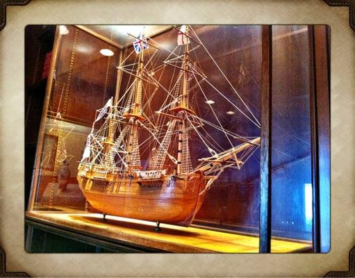 Cool model ship on the bookcase.