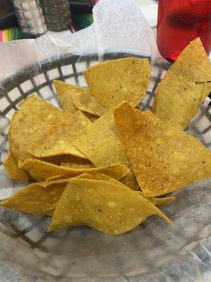 Tostadas with red salt. Fried a little dark, just like I like them. Perfection.