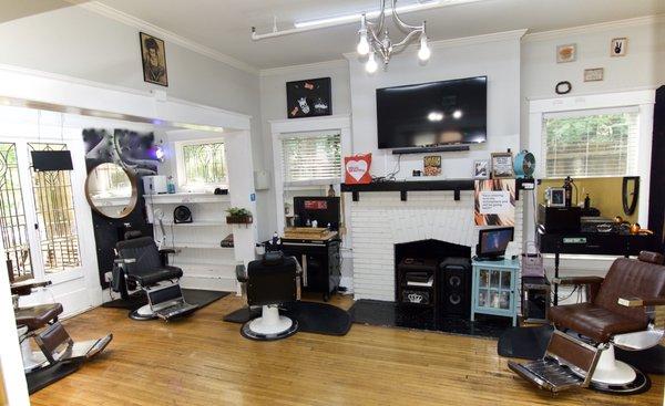 Barbershop interior.