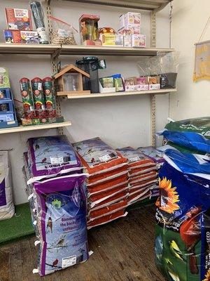 We have a great selection of bird feed.  Economy & premium, Black Oil Sunflower & Thistle