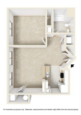 1 Bedroom floor plan A 797 Sq. Ft.