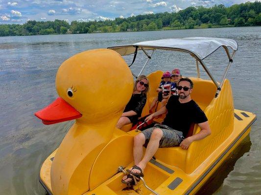 Kayaks, pedal boats and paddle boards for rent at Lake Logan beach.