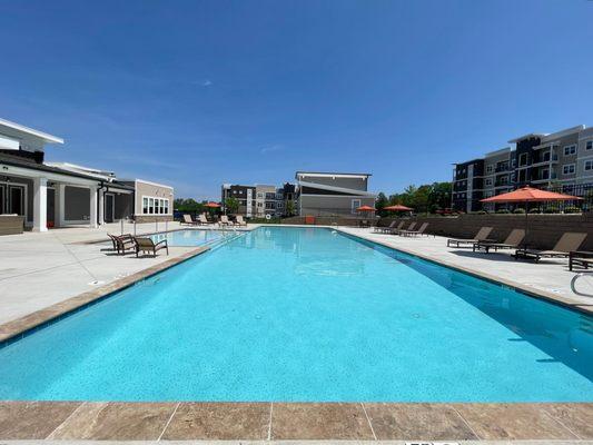 Large saltwater lap pool with shallow wading sun ledge