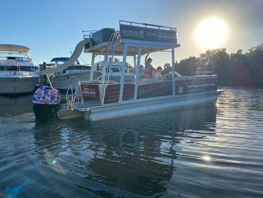 The back of the luxury pontoon charter