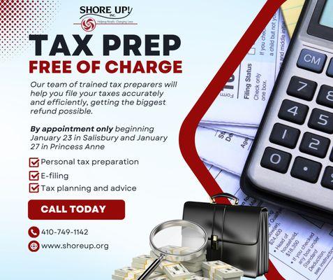 SHORE UP's VITA Program will prepare your taxes free of charge if your income does not exceed $64,000.