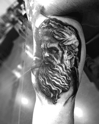 Black and Grey Realism Zeus Tattoo