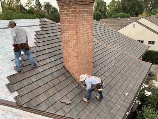 Redoing a roof of a house we manage in San Marino, Ca with Cedarlite tile. Old roof use to be wood shake.