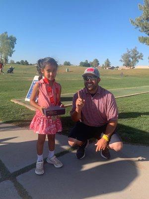 Coach Dan cheering on Emmaline, US Kids tournament -Top 5 girls 7u.