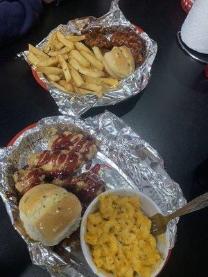 Peanut butter and jelly chicken, smack n cheese, bbq boneless wings