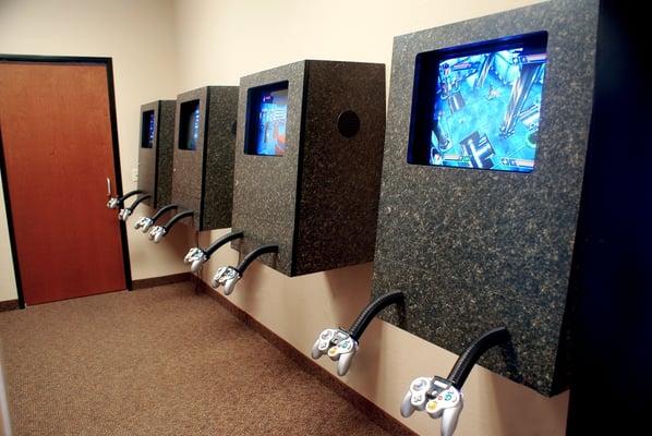 Video games in the front waiting room help kids think of our office as a fun place to go.