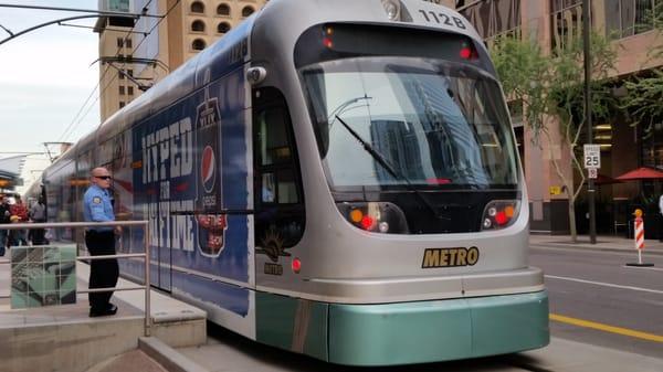 Phoenix Light Rail train, Super Bowl 49 week, Downtown Phoenix, AZ