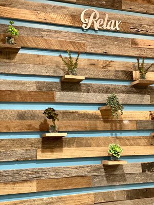 Cute wall with succulents to help you relax while waiting.