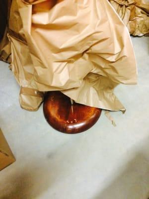 Why wrap the base of the customers 1920's antique French floor lamp? Another fine example of Mc Avey's finest packing job.