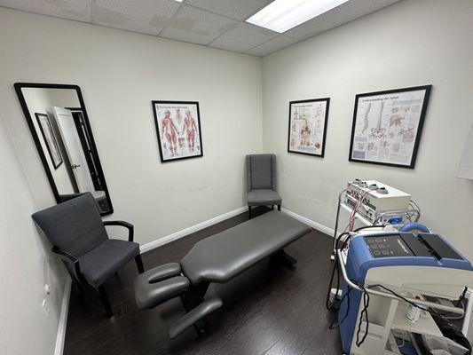 Treatment room seen with a Matrix electric stimulation unit and a PiezoWave 2 sound wave therapy system