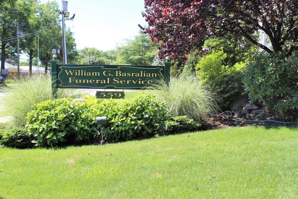 William G. Basralian Funeral Home sign on Kinderkamack