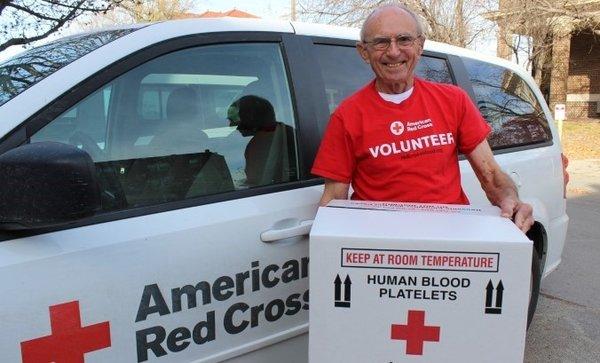 Volunteer Blood Transportation Specialist drive blood to hospitals and clinic from Red Cross labs.