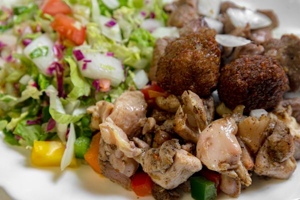 Chicken Lamb Combo Over Salad