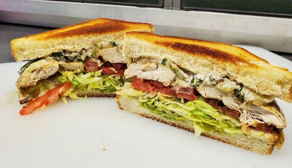 Spicy Grilled Chicken 'Wich  Spicy grilled chicken, grilled jalapeños, pepper jack cheese, lettuce, tomato, & Cajun Sauce on Texas toast