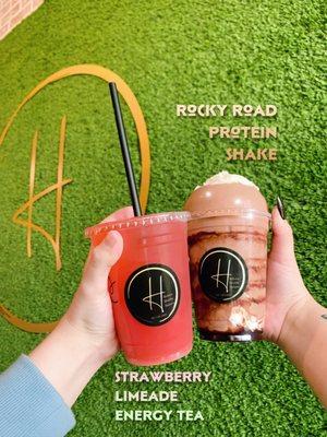 Strawberry Limeade Energy Tea & Rocky Road Protein Shake