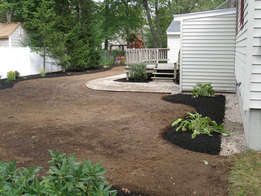 This is after all the leaves have been cleaned up and we have prepped for a new lawn and added a walkway- plants and shrubs to come!