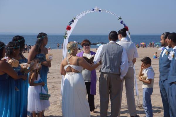 A beach wedding at Coney Island.