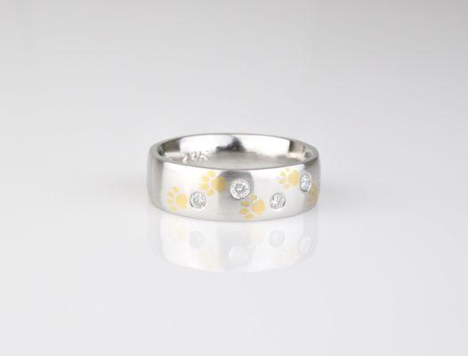 Platinum Paw Print Ring with 24k Gold Inlay