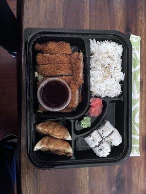 Chicken Katsu lunch bento box. Also comes with miso soup and salad (not shown)