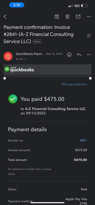 CONFIRMS I PAID FOR SERVICES