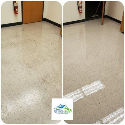 Vinyl tile floor cleaning before and after in Somerset NJ.