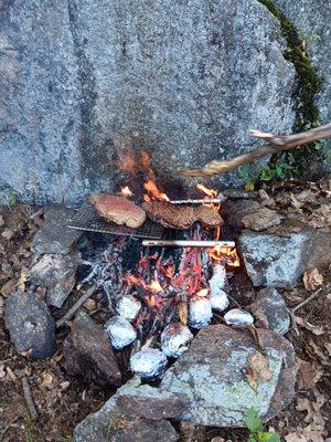 Enjoyed a delicious steak and potato dinner on a trail tonight. Potato's were quite firm but a steak never disappoints