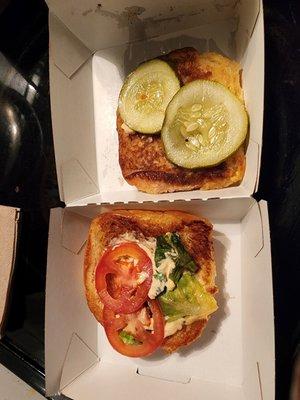 The pickles looked bigger then the burger! Again the tomatoes and lettuce on a potato bun from the Shake shack!