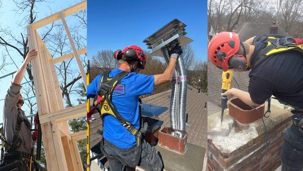 We repair chimneys. Prefabs, Gas Flues, and Masonry Restorations