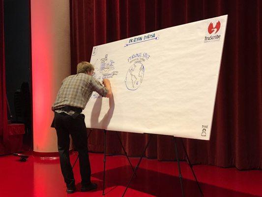 Graphic recording brings an artist up front for a keynote to create a new and exciting visual experience.